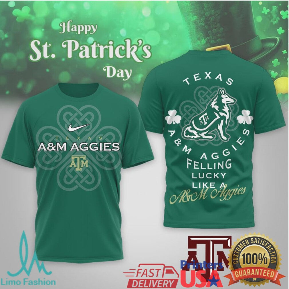 Texas A&M Aggies St. Patrick's Day Reveille Lucky Mascot T Shirt - Limotees LLC