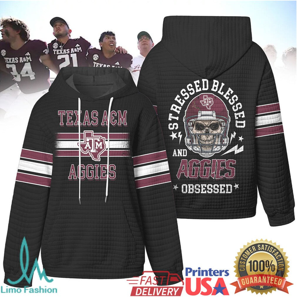 Texas A&M Aggies Stressed Blessed Obsessed Quilted T Shirt - Limotees LLC