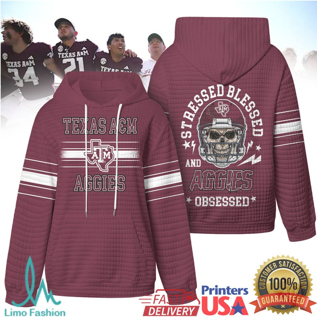 Texas A&M Aggies Stressed Blessed Obsessed Quilted T Shirt - Limotees LLC
