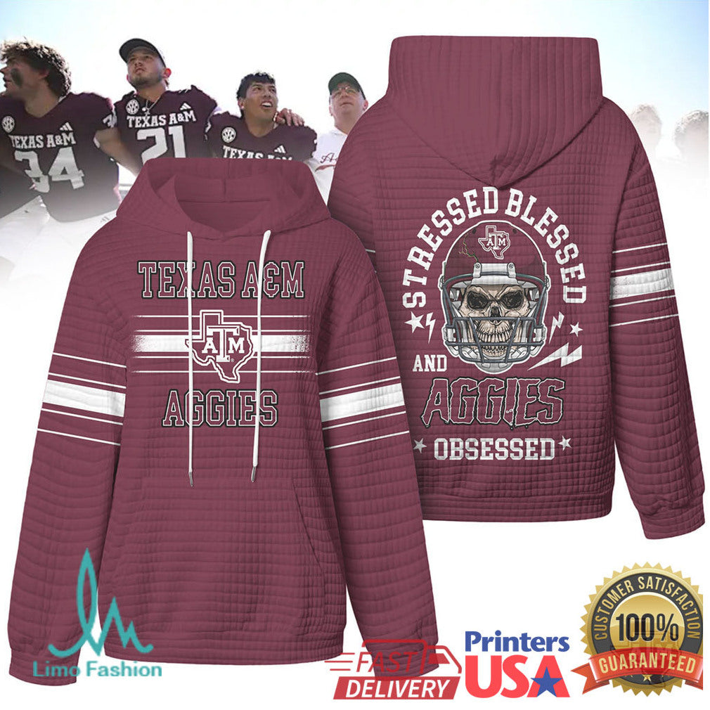 Texas A&M Aggies Stressed Blessed Obsessed Quilted T Shirt - Limotees LLC