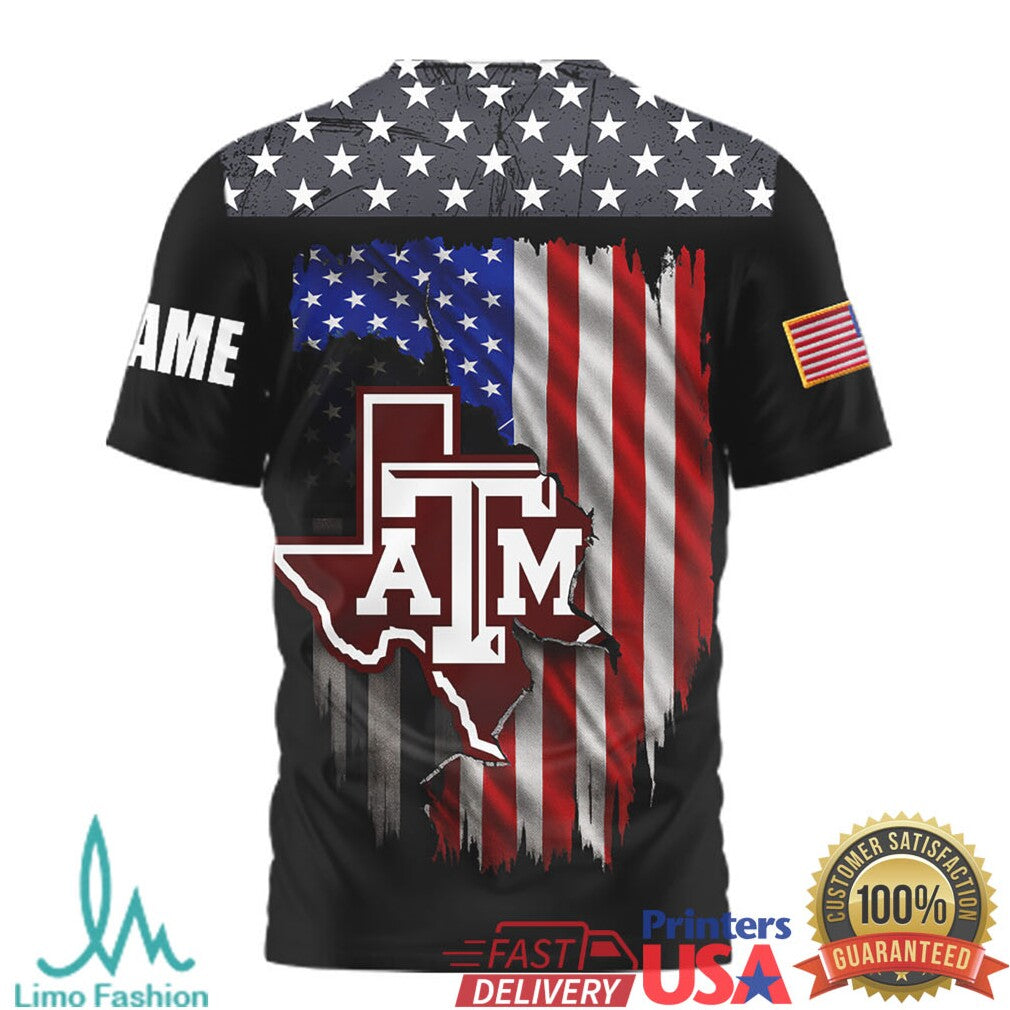 Texas A&M Aggies We The People State Outline Custom Name American Flag T Shirt