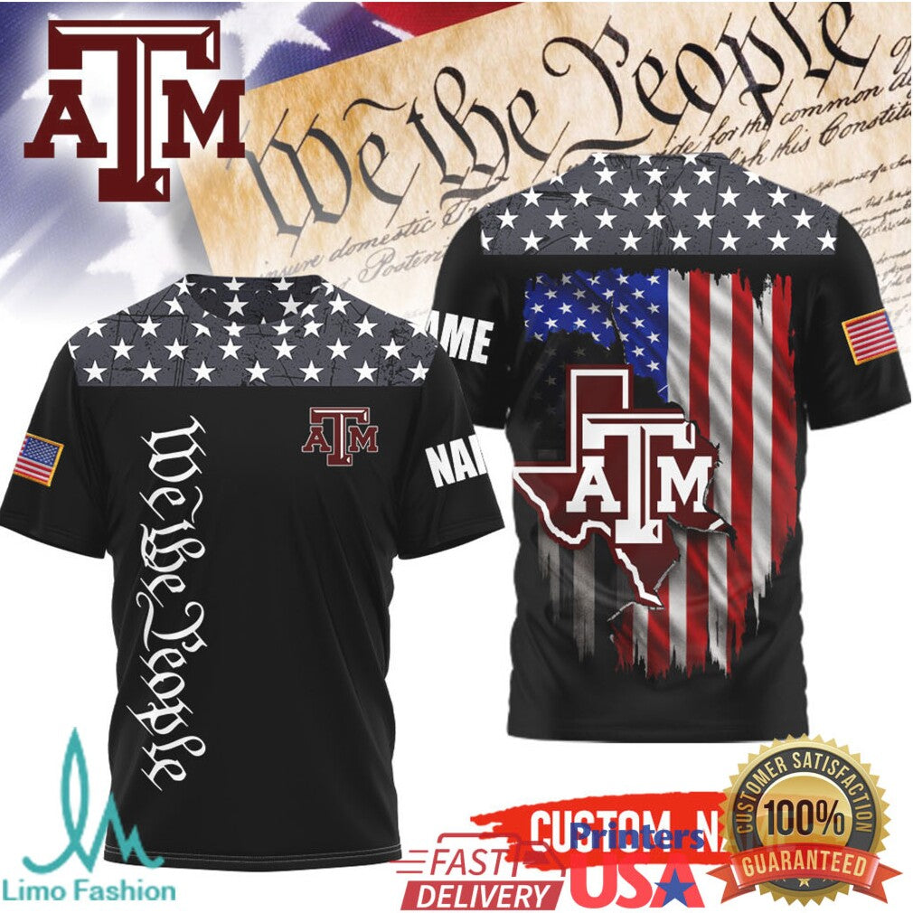 Texas A&M Aggies We The People State Outline Custom Name American Flag T Shirt