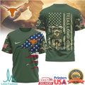 Texas Longhorns Bevo Mascot Military Camo T Shirt UT Austin Patriotic American Flag T Shirt - Limotees LLC