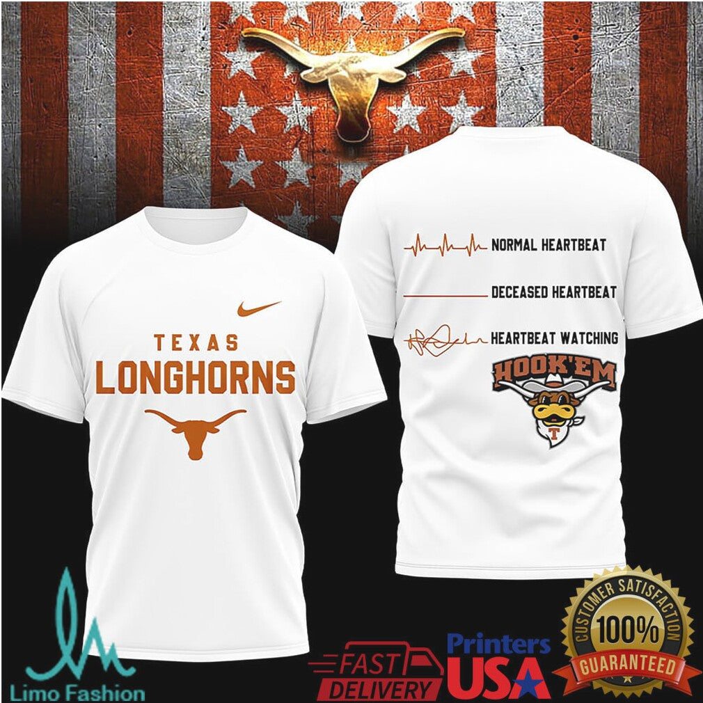 Texas Longhorns Heartbeat Watching Graphic T Shirt Hook 'Em Horns Fan Gear - Limotees LLC