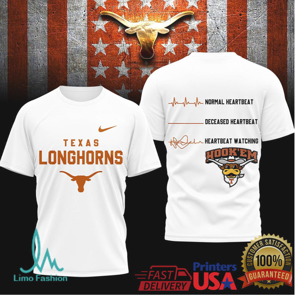 Texas Longhorns Heartbeat Watching Graphic T Shirt Hook 'Em Horns Fan Gear - Limotees LLC