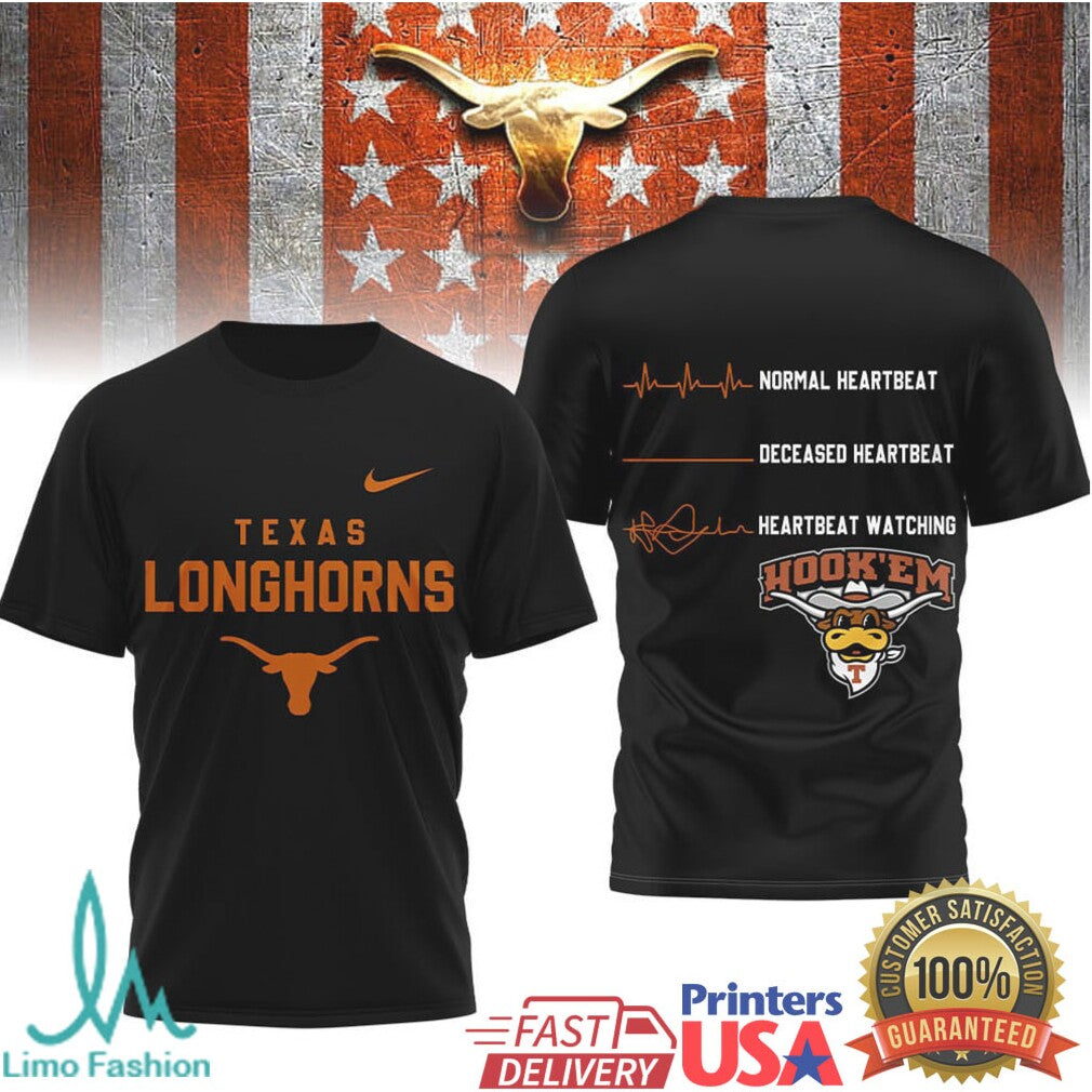 Texas Longhorns Heartbeat Watching Graphic T Shirt Hook 'Em Horns Fan Gear - Limotees LLC