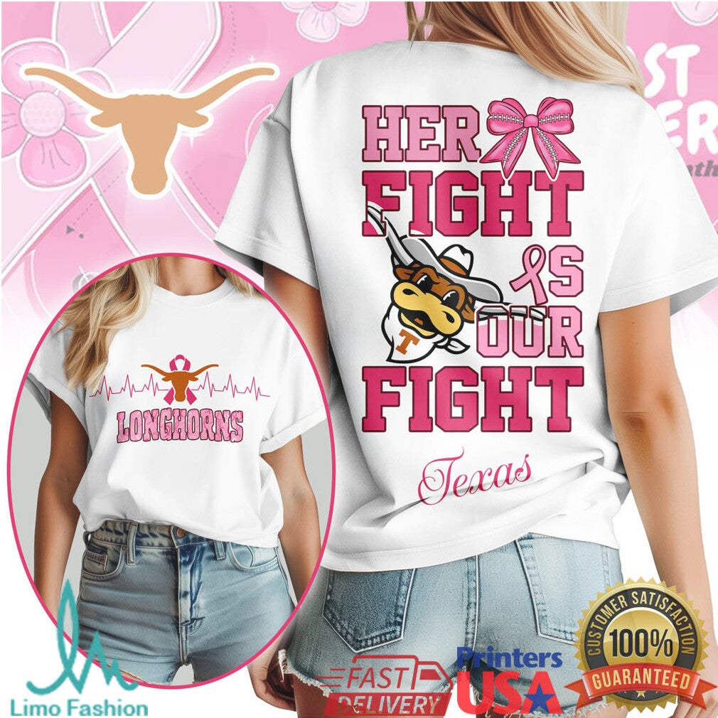 Texas Longhorns Her Fight Is Our Fight Breast Cancer Support Masque T Shirt - Limotees LLC