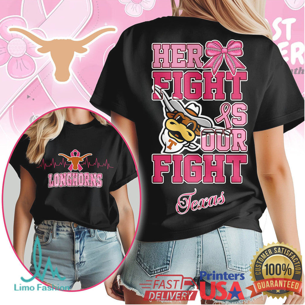 Texas Longhorns Her Fight Is Our Fight Breast Cancer Support Masque T Shirt - Limotees LLC