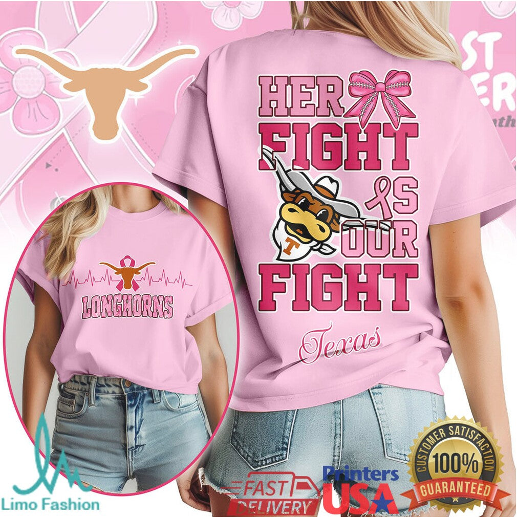 Texas Longhorns Her Fight Is Our Fight Breast Cancer Support Masque T Shirt - Limotees LLC