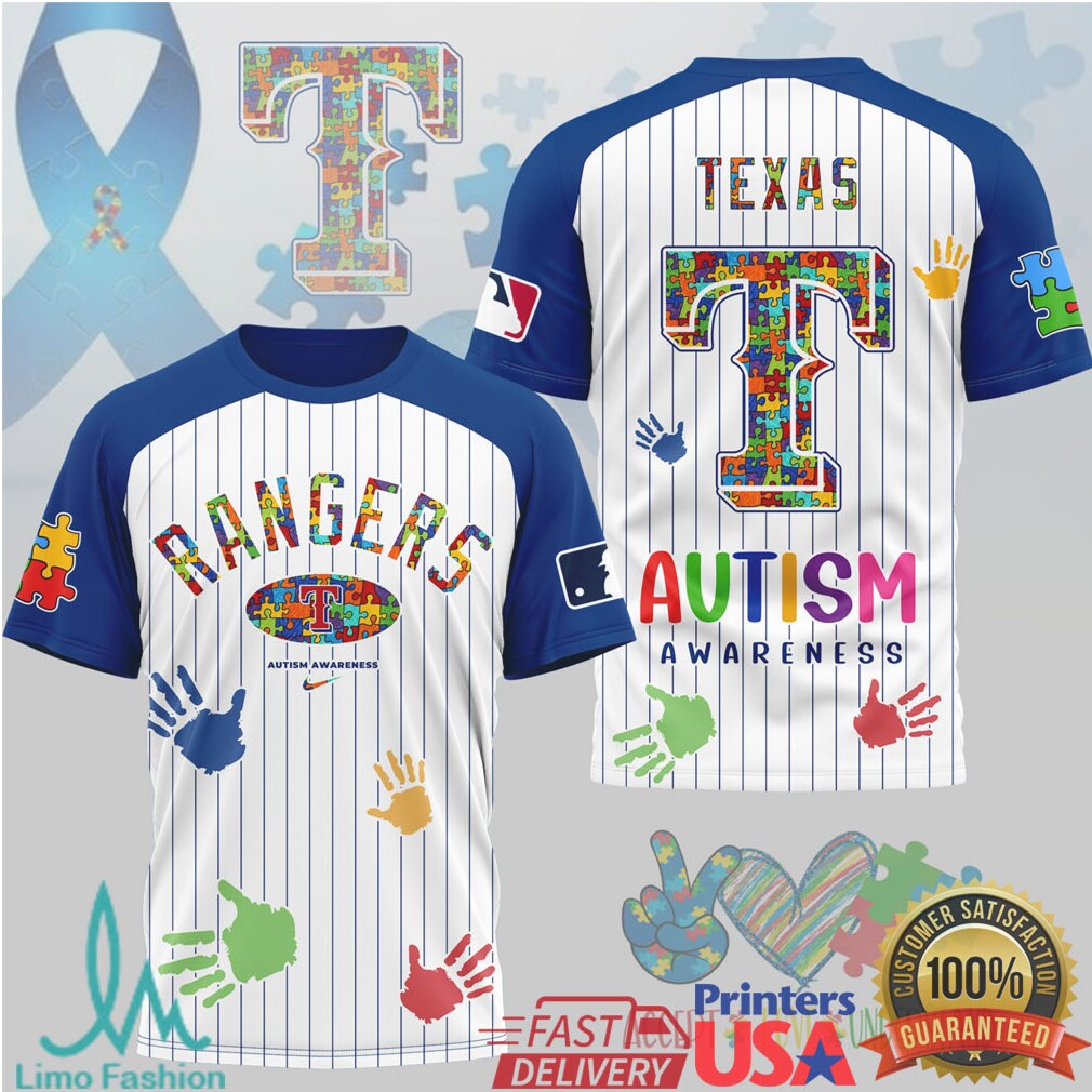 Texas Rangers Autism Awareness Pinstripe Baseball T Shirt - Limotees LLC