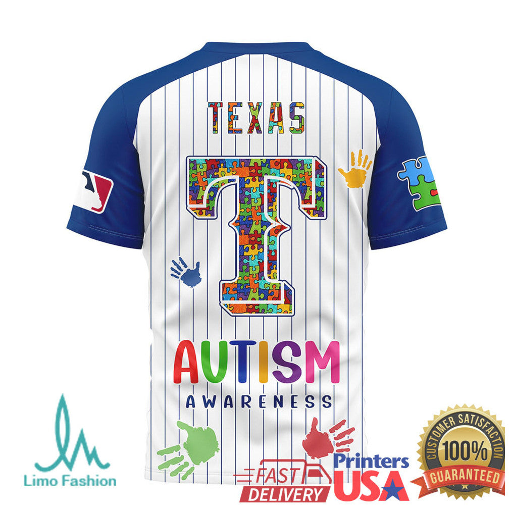 Texas Rangers Autism Awareness Pinstripe Baseball T Shirt - Limotees LLC