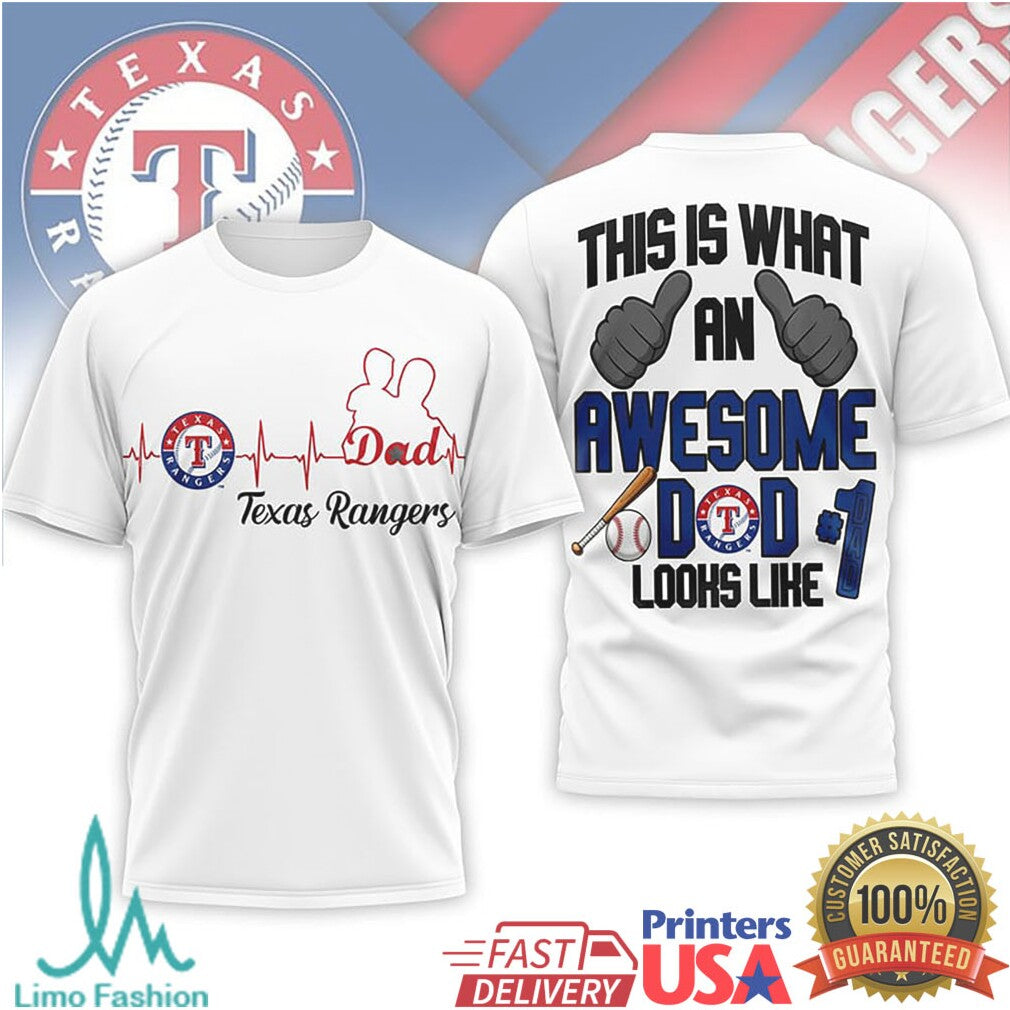 Texas Rangers Heartbeat Awesome Dad #1 Baseball T Shirt - Limotees LLC