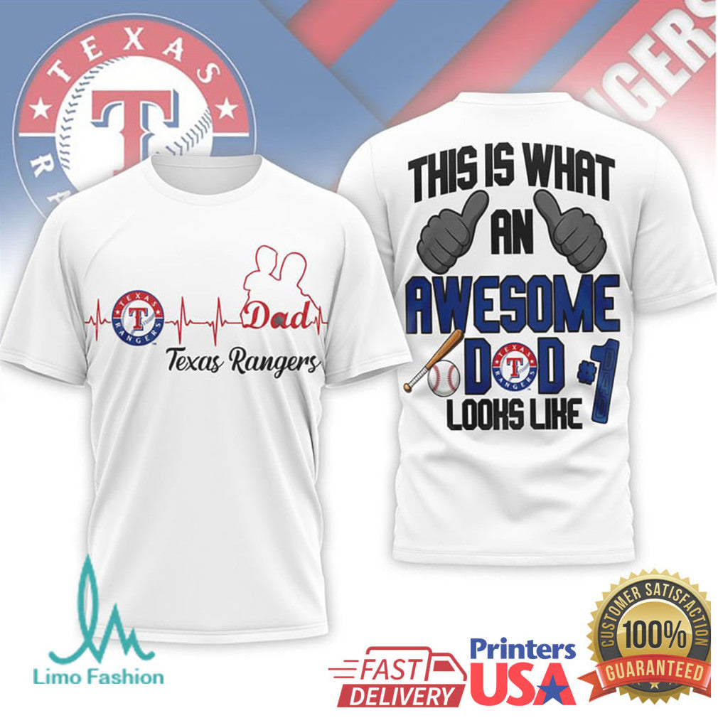 Texas Rangers Heartbeat Awesome Dad #1 Baseball T Shirt - Limotees LLC