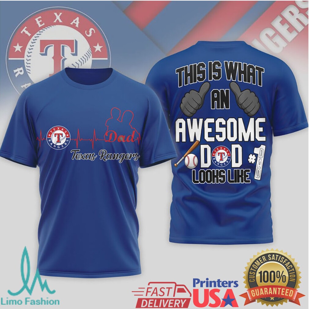 Texas Rangers Heartbeat Awesome Dad #1 Baseball T Shirt - Limotees LLC