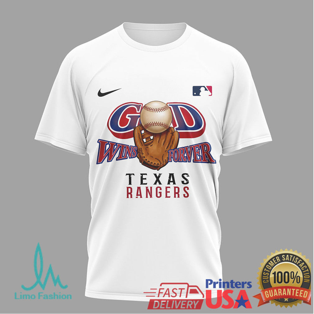 Texas Rangers Religious Baseball Apparel God Wins Forever In Jesus Name We Play T Shirt - Limotees LLC