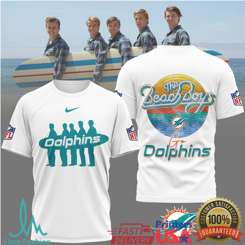 The Beach Boys x Miami Dolphins Surf Retro NFL T Shirt - Limotees LLC