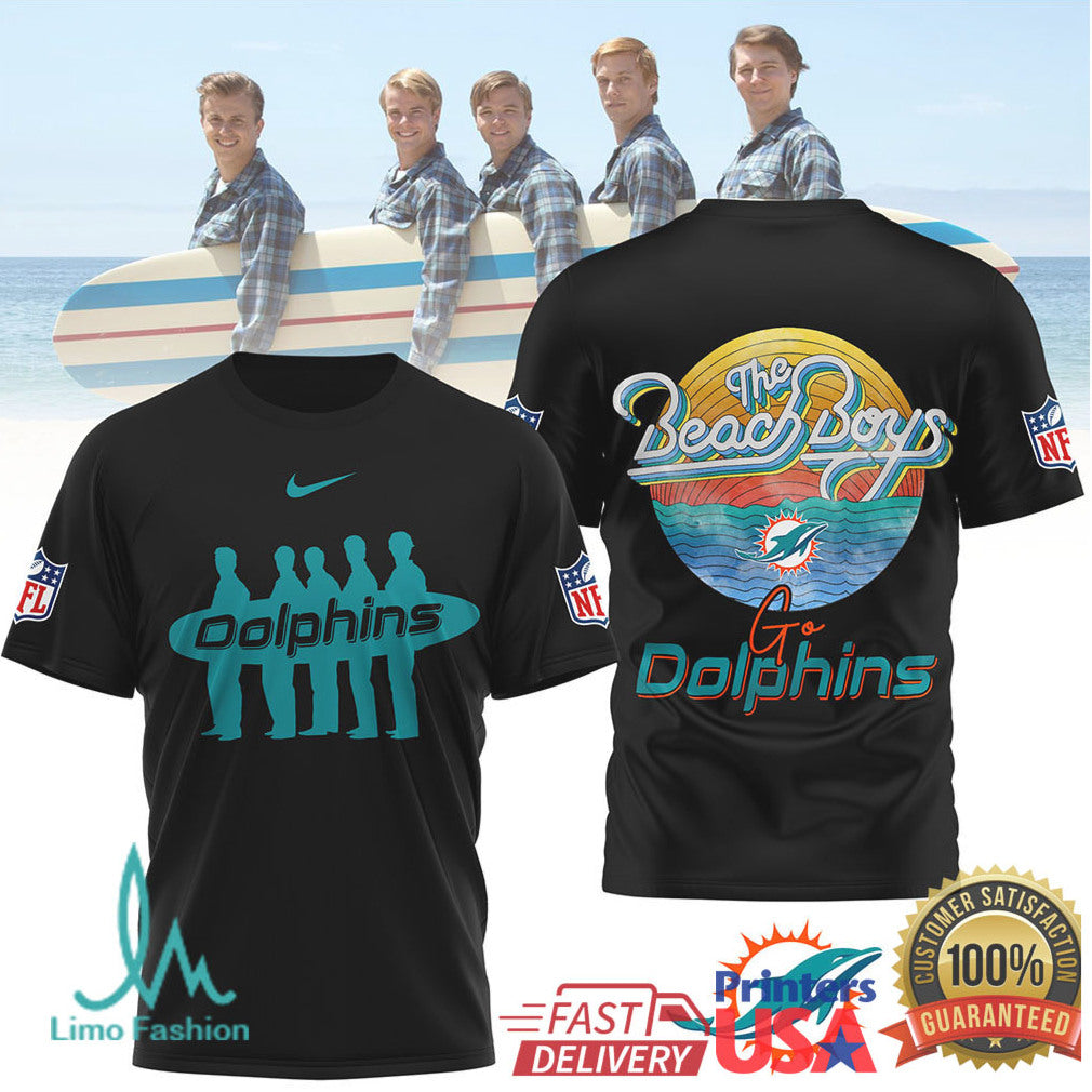The Beach Boys x Miami Dolphins Surf Retro NFL T Shirt - Limotees LLC