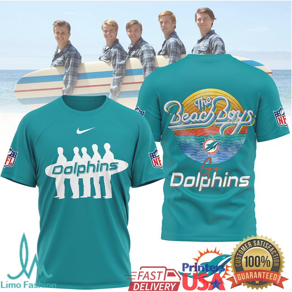 The Beach Boys x Miami Dolphins Surf Retro NFL T Shirt - Limotees LLC