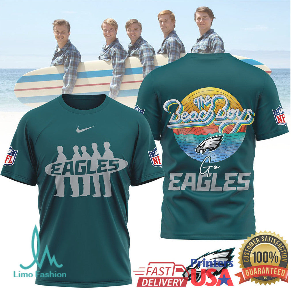 The Beach Boys x Philadelphia Eagles Retro Beach NFL Graphic T Shirt - Limotees LLC