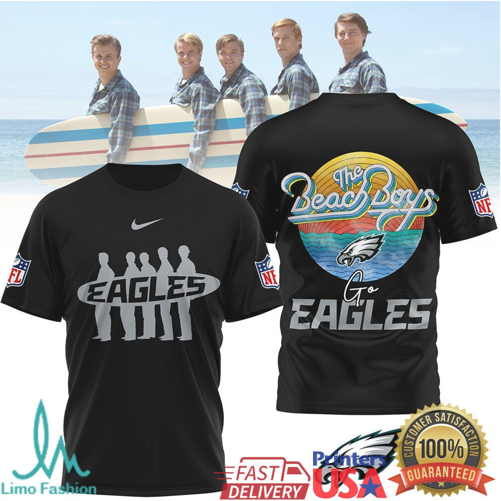 The Beach Boys x Philadelphia Eagles Retro Beach NFL Graphic T Shirt - Limotees LLC