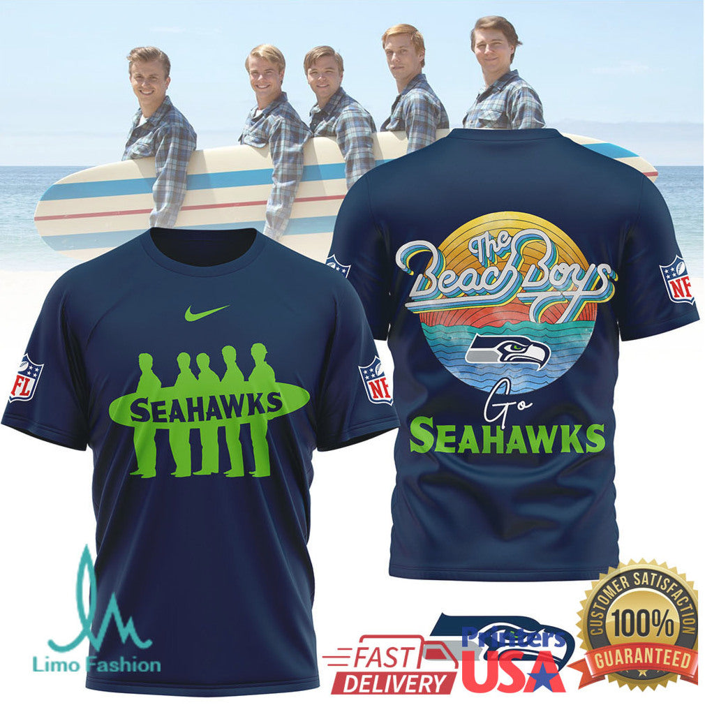 The Beach Boys x Seattle Seahawks Surf Vibe NFL Fan Apparel T Shirt - Limotees LLC
