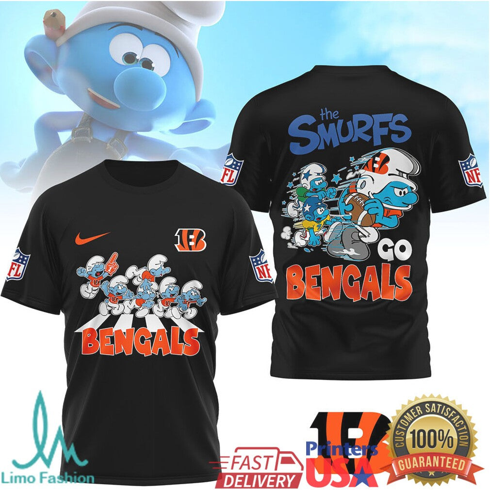 The Smurfs x Cincinnati Bengals NFL Go Bengals Smurf T Shirt - Limotees LLC