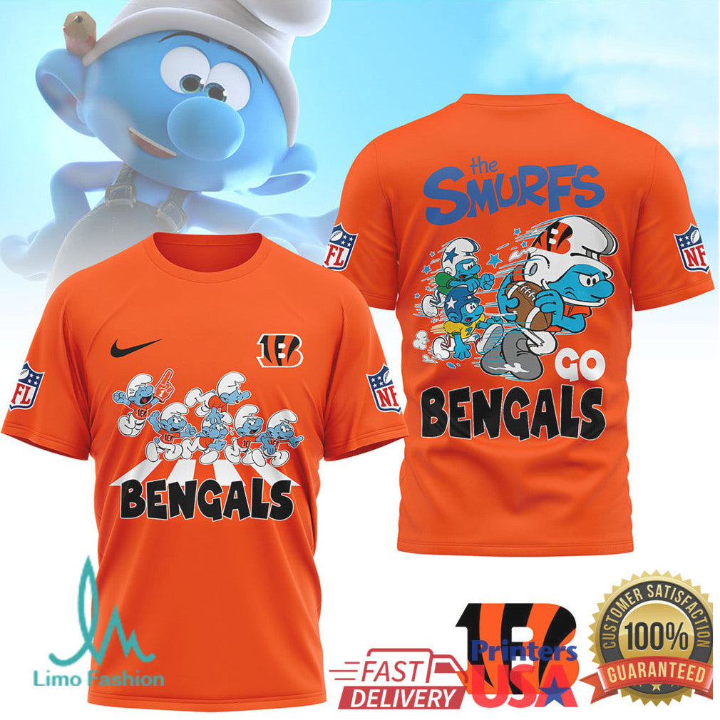 The Smurfs x Cincinnati Bengals NFL Go Bengals Smurf T Shirt - Limotees LLC
