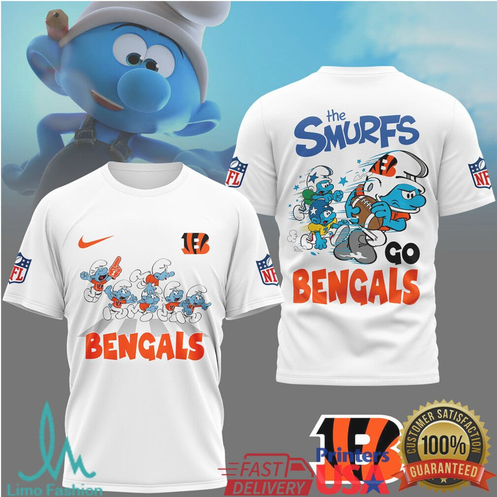 The Smurfs x Cincinnati Bengals NFL Go Bengals Smurf T Shirt - Limotees LLC