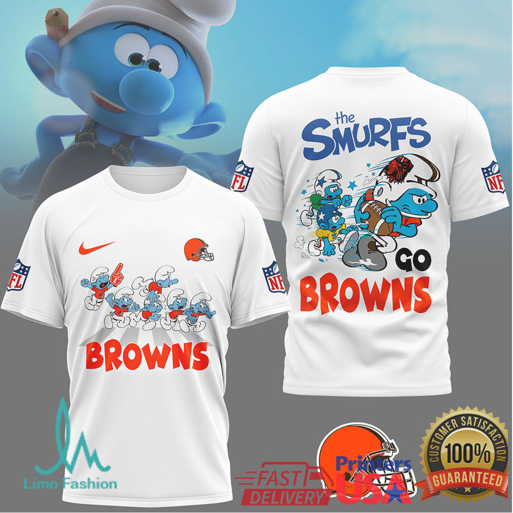 The Smurfs x Cleveland Browns NFL Go Browns Graphic T Shirt - Limotees LLC