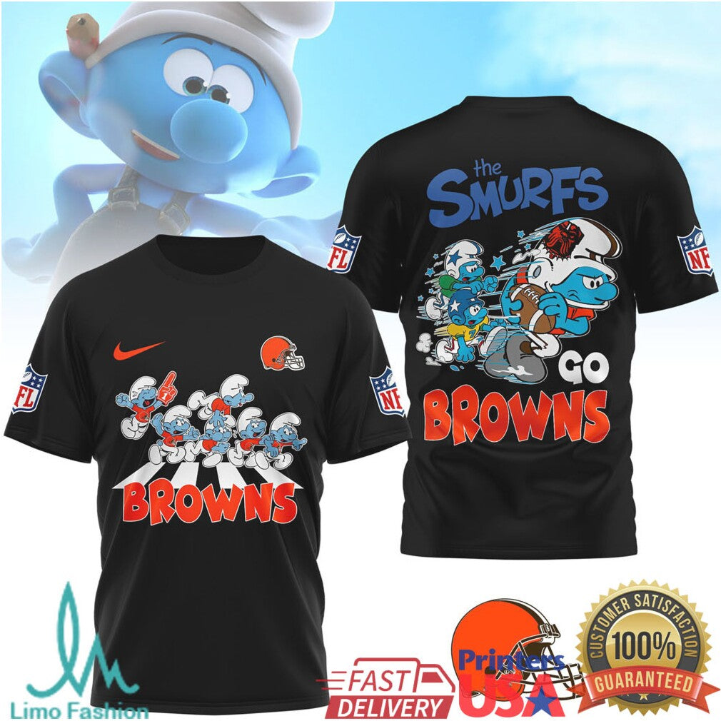 The Smurfs x Cleveland Browns NFL Go Browns Graphic T Shirt - Limotees LLC