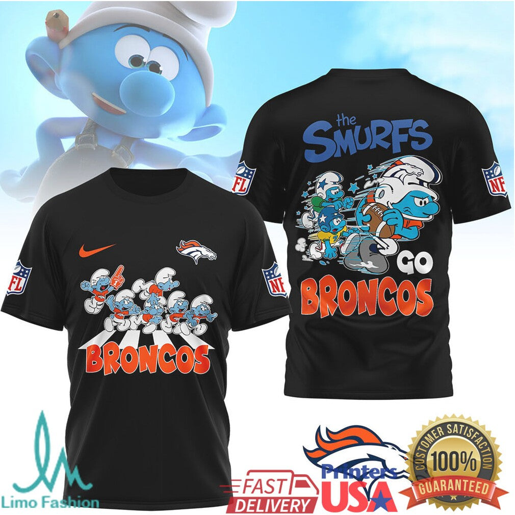 The Smurfs x Denver Broncos NFL Go Broncos Team T Shirt - Limotees LLC