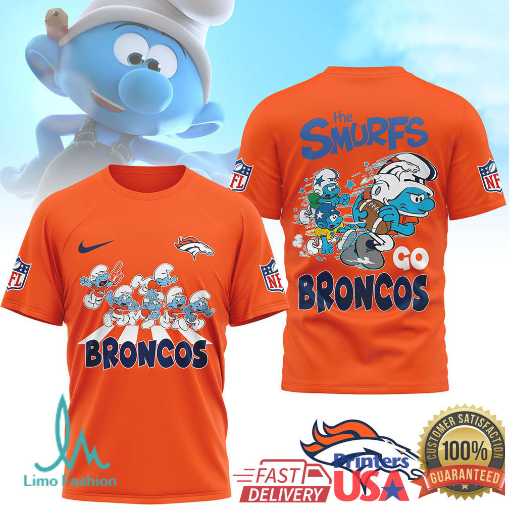 The Smurfs x Denver Broncos NFL Go Broncos Team T Shirt - Limotees LLC
