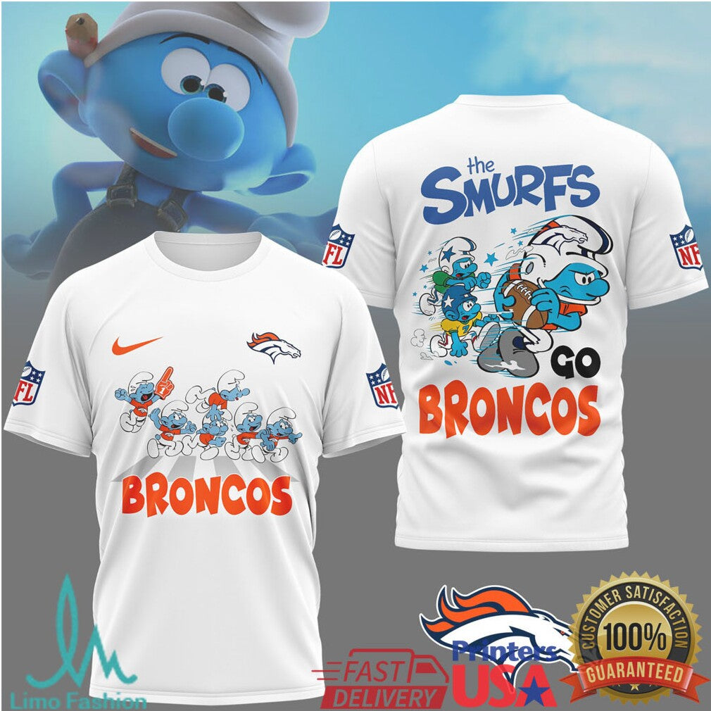 The Smurfs x Denver Broncos NFL Go Broncos Team T Shirt - Limotees LLC