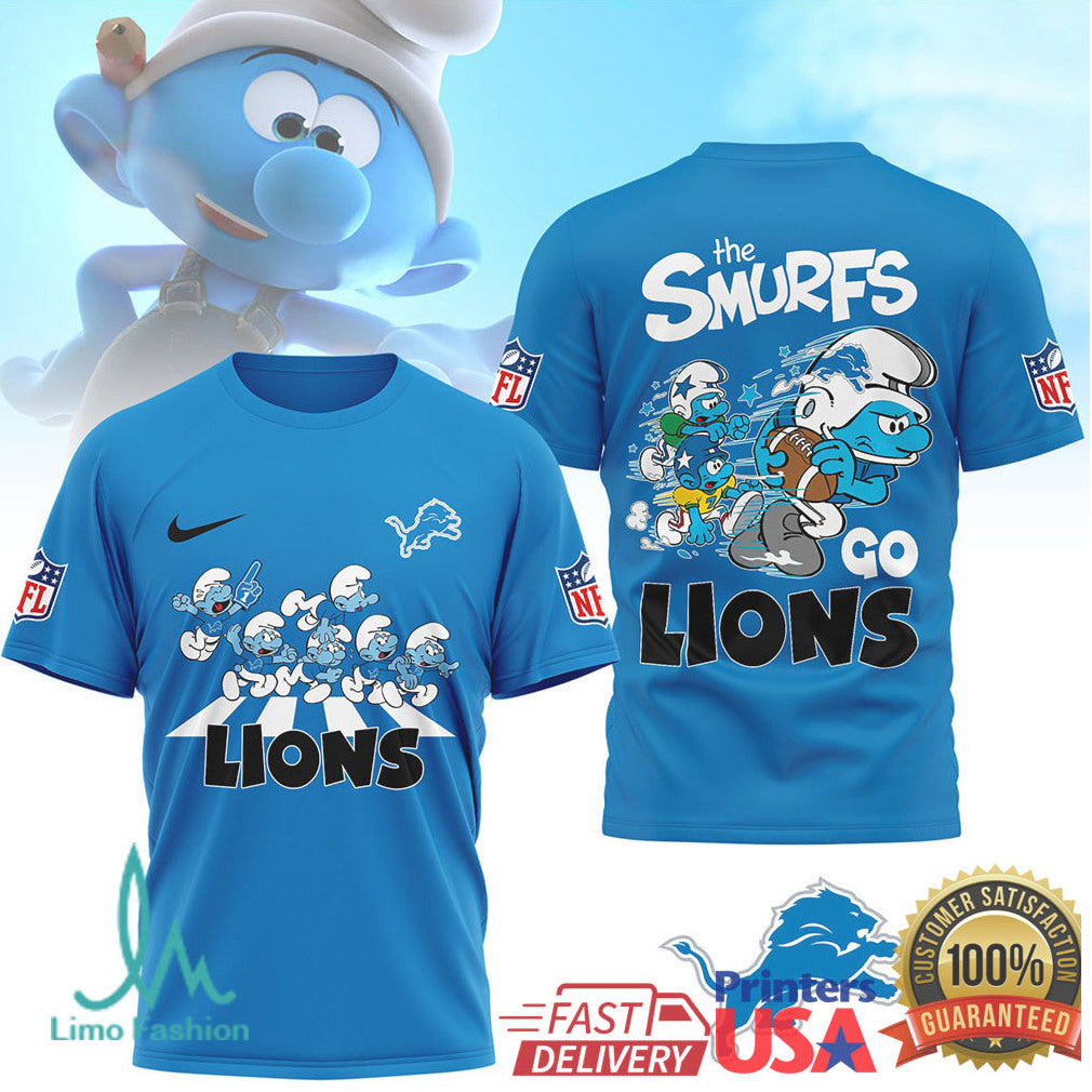The Smurfs x Detroit Lions NFL Go Lions Graphic T Shirt - Limotees LLC