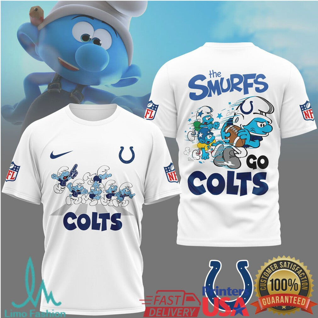 The Smurfs x Indianapolis Colts NFL Custom T Shirt Design - Limotees LLC