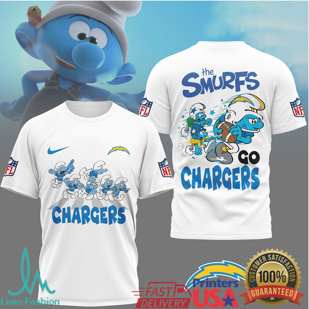 The Smurfs x LA Chargers NFL Go Chargers Fan Apparel T Shirt - Limotees LLC