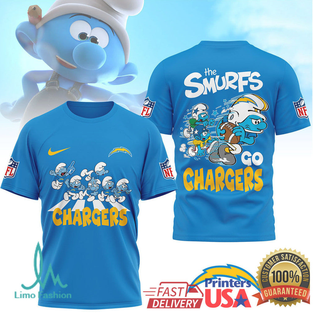 The Smurfs x LA Chargers NFL Go Chargers Fan Apparel T Shirt - Limotees LLC