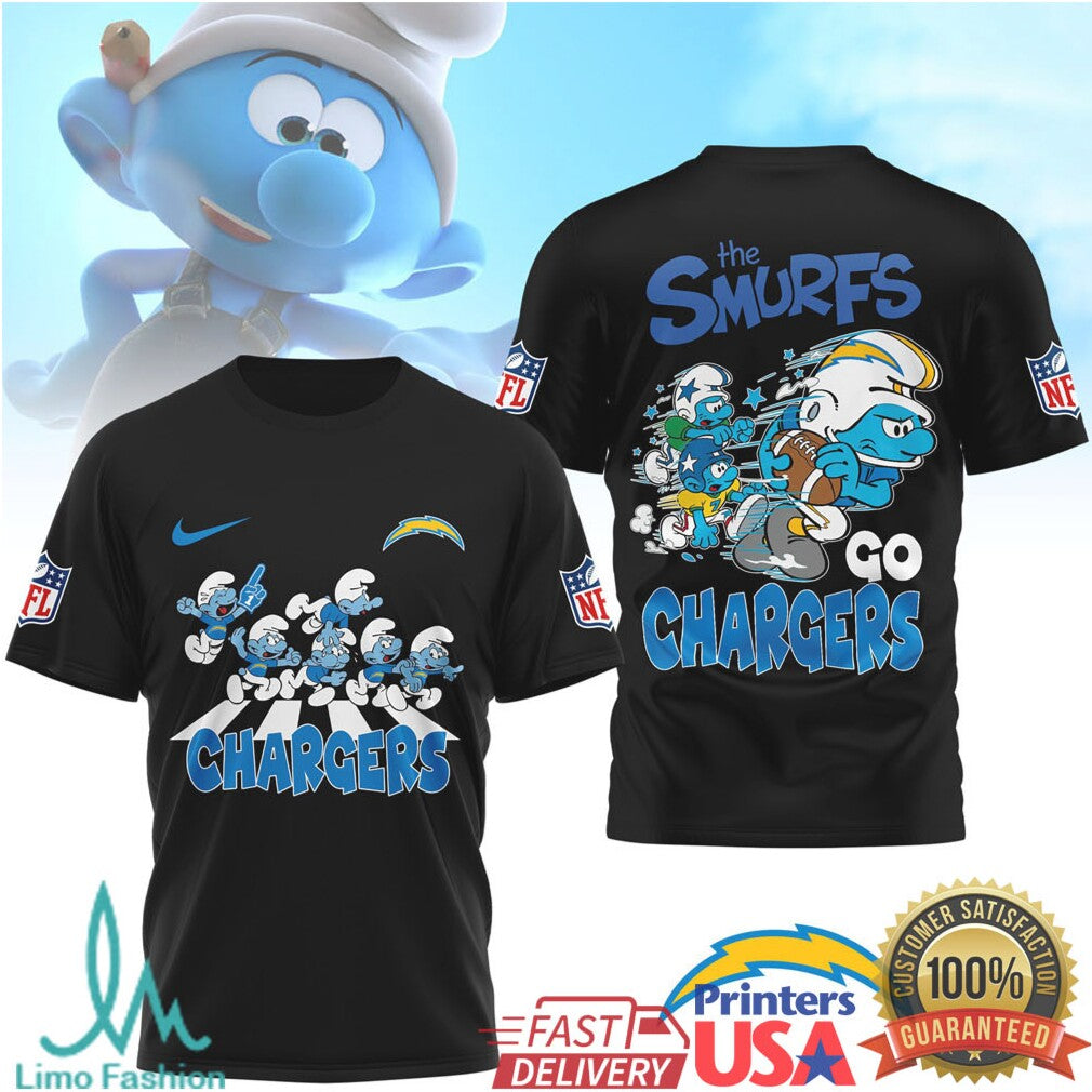 The Smurfs x LA Chargers NFL Go Chargers Fan Apparel T Shirt - Limotees LLC