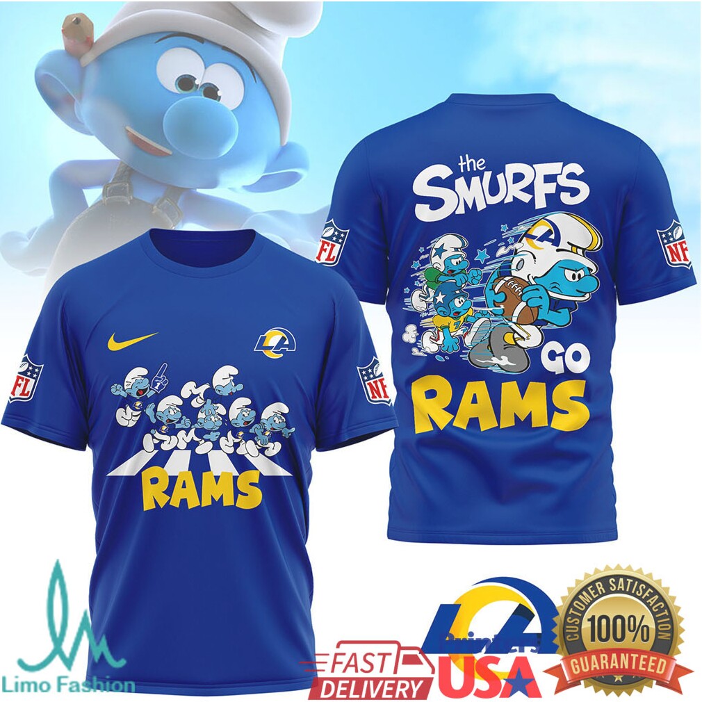 The Smurfs x LA Rams NFL Go Rams Cartoon Mashup T Shirt - Limotees LLC