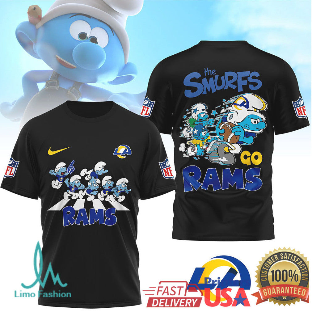 The Smurfs x LA Rams NFL Go Rams Cartoon Mashup T Shirt - Limotees LLC
