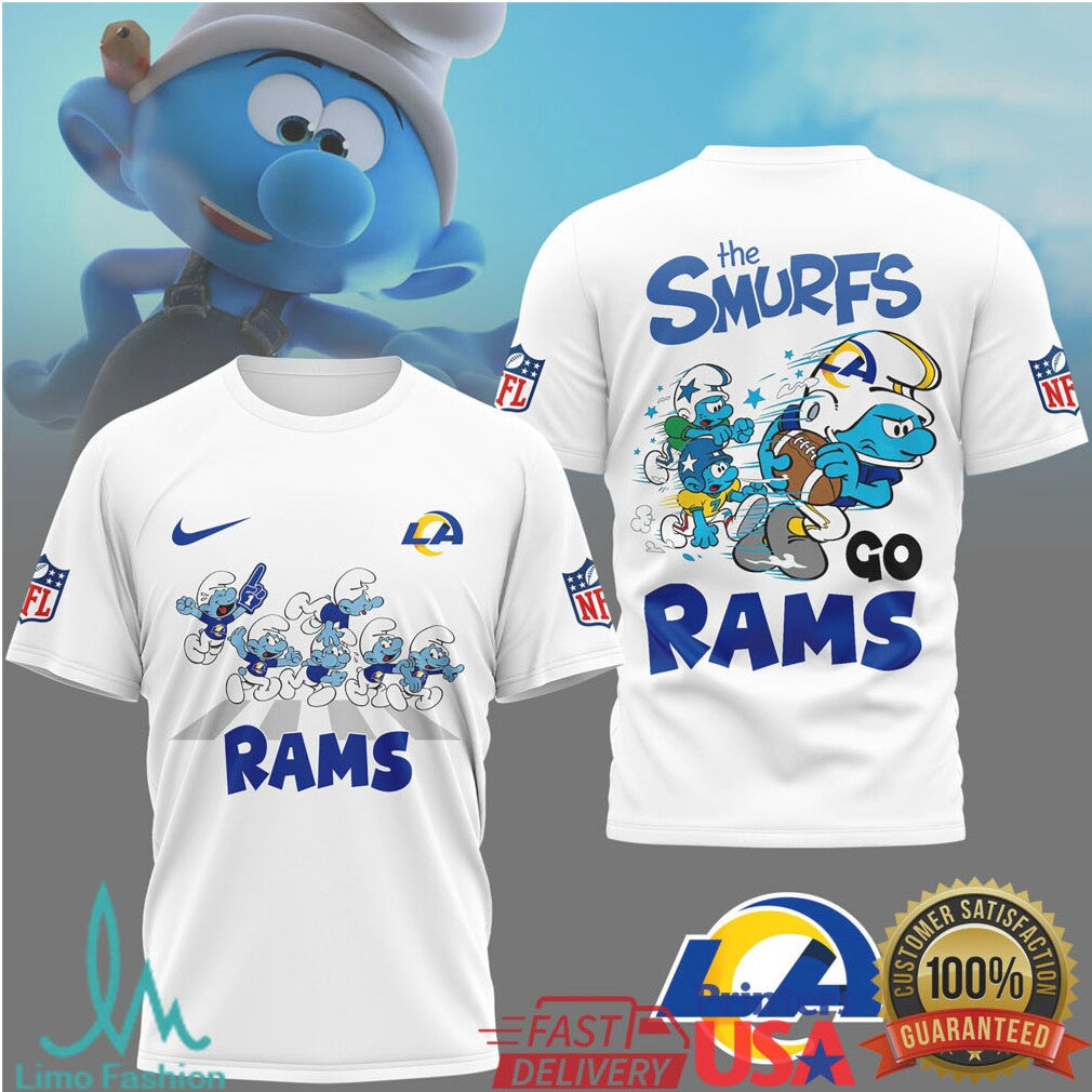 The Smurfs x LA Rams NFL Go Rams Cartoon Mashup T Shirt - Limotees LLC