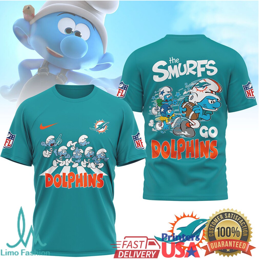 The Smurfs x Miami Dolphins NFL Go Dolphins Smurf T Shirt - Limotees LLC
