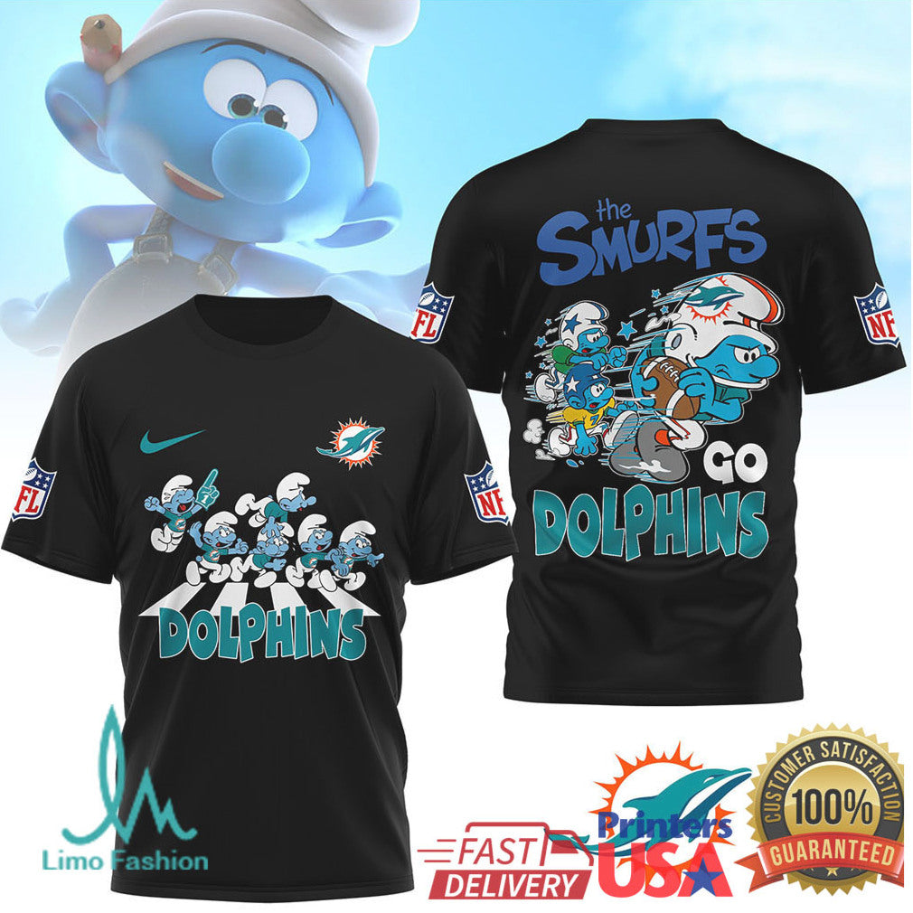 The Smurfs x Miami Dolphins NFL Go Dolphins Smurf T Shirt - Limotees LLC