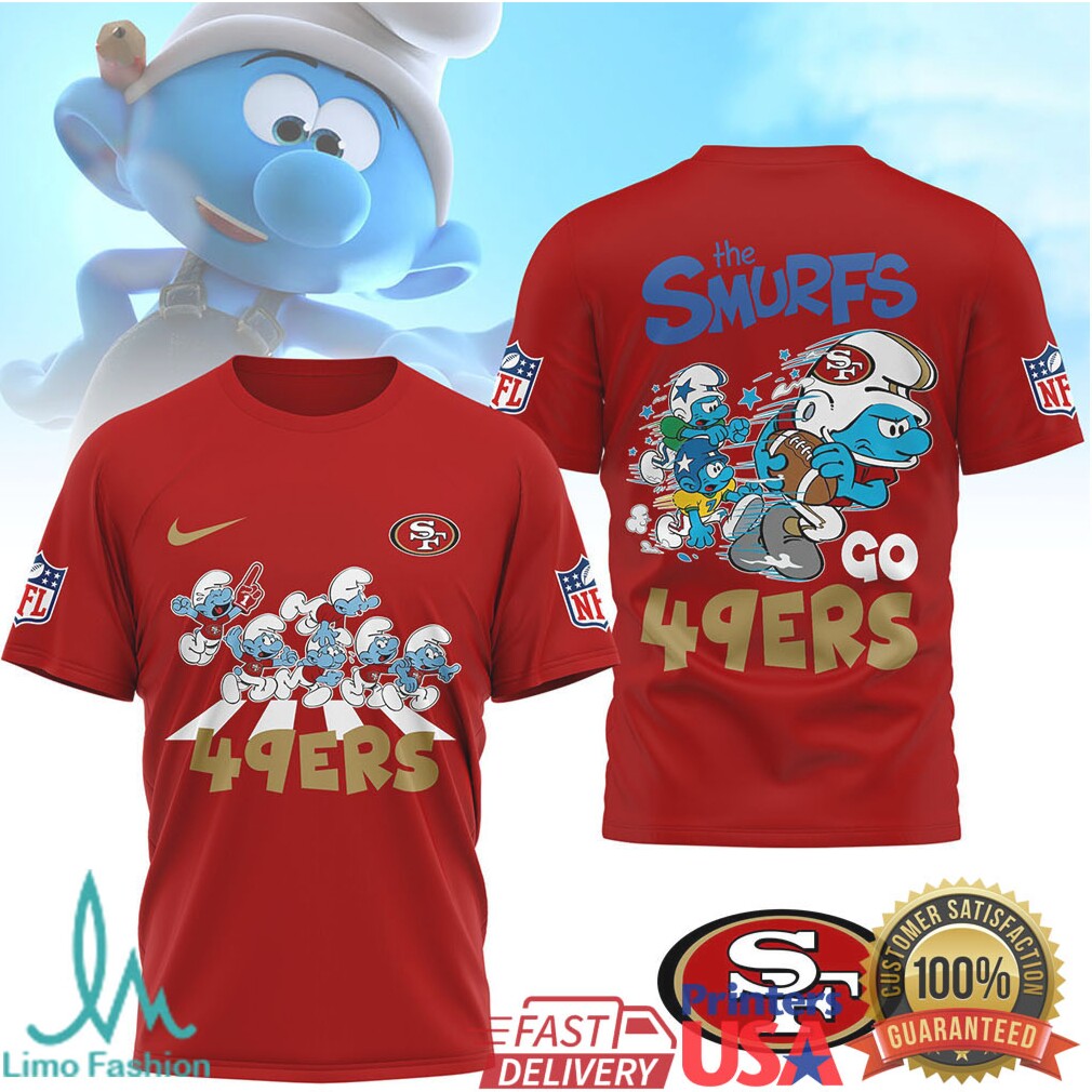 The Smurfs x San Francisco 49ers NFL Custom T Shirt Design - Limotees LLC