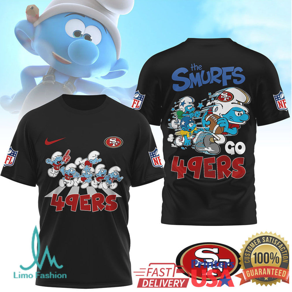 The Smurfs x San Francisco 49ers NFL Custom T Shirt Design - Limotees LLC