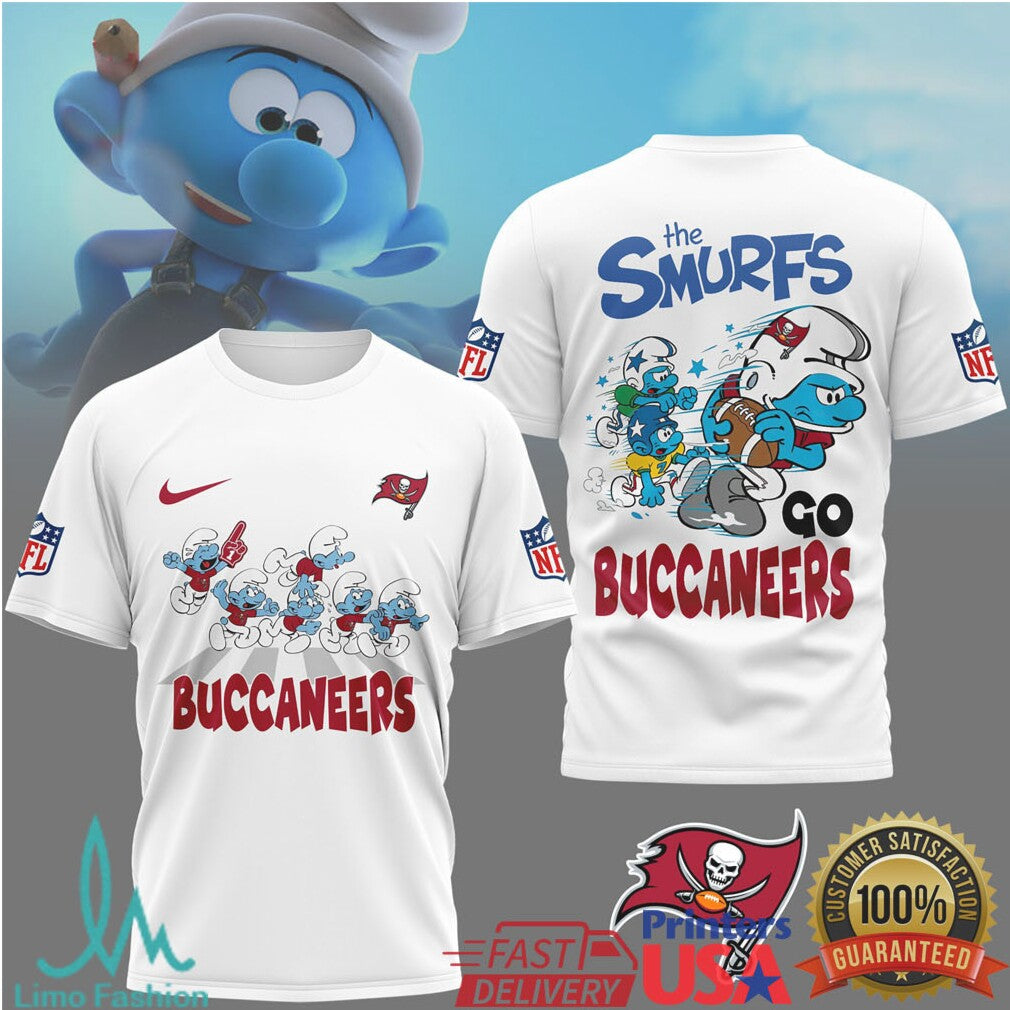 The Smurfs x Tampa Bay Buccaneers NFL Custom T Shirt Design - Limotees LLC