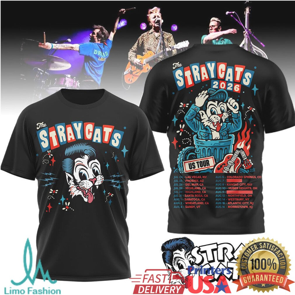 The Stray Cats 2026 US Tour Rockabilly Cartoon T Shirt - Limotees LLC