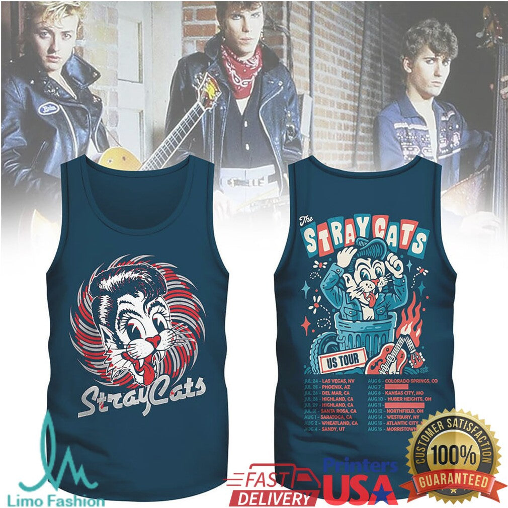 The Stray Cats Rockabilly US Tour Dates Trash Can Cat Graphic T Shirt - Limotees LLC