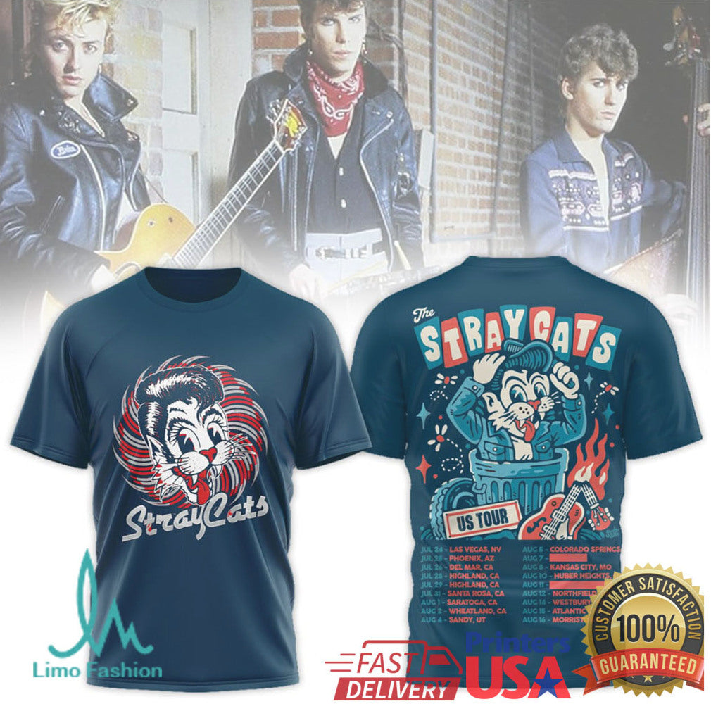 The Stray Cats Rockabilly US Tour Dates Trash Can Cat Graphic T Shirt - Limotees LLC