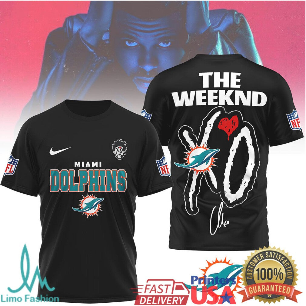 The Weeknd XO x Miami Dolphins NFL Graphic T Shirt - Limotees LLC
